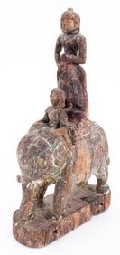 Indian Painted & Carved Wood Lakshmi Sculpture