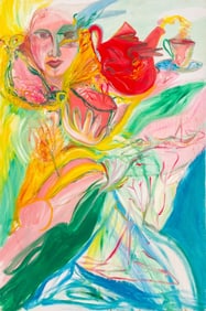 Eva Bouzard-Hui "Lady with Tea Pot" Oil on Canvas
