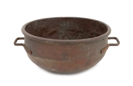 Patinated Copper and Iron Circular Cauldron