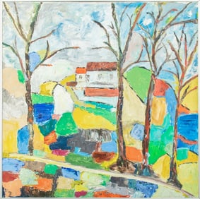 Harry Bleiweiss Cubist Landscape Oil on Canvas