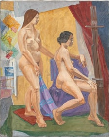 John Braden Two Nude Female Figures Oil on Canvas