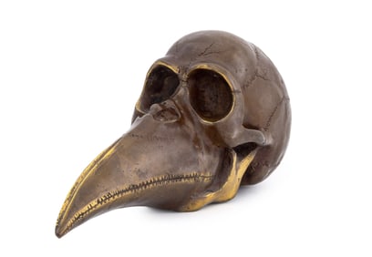 Illegibly Signed Bird Skull Bronze Sculpture, 1974
