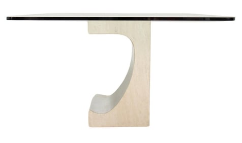 Niemeyer Style Travertine & Chrome Dining Table