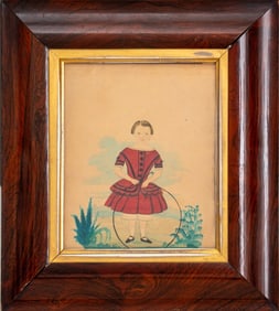 American Portrait of a Girl Watercolor, 19th C.