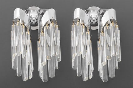 Mod Style Two-Light Crystal-Hung Sconces, Pair