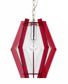 Atomic Age Lucite String & Red Acrylic Pendant