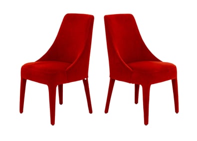 Maxalto Red Mohair Upholstered Chairs, Pair