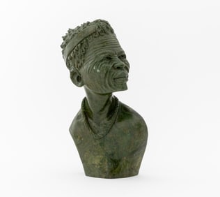 T.M. Gidi Shona Male Bust Verdite Stone Sculpture