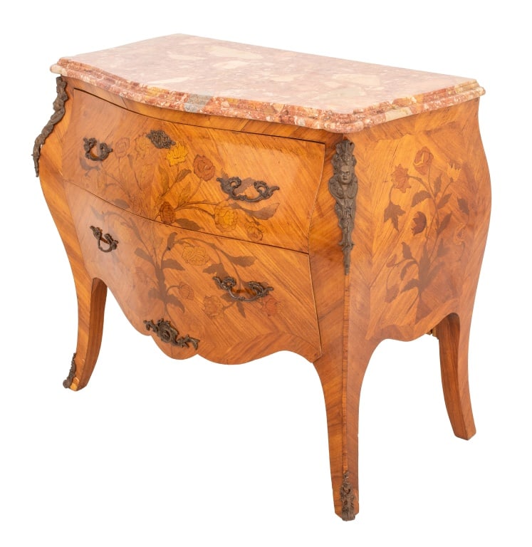 Louis XV Style Marble Top Marquetry Commode (1 of 8)