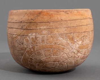 Mayan Pre-Columbian Incised Pottery Bowl