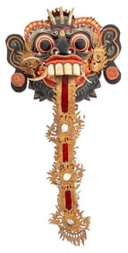 Balinese Painted & Carved Wood Lion Barong Mask