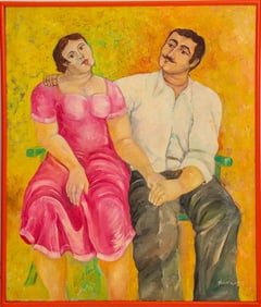 European School Man and Woman Oil on Canvas