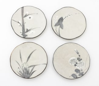 Japanese Floral Motif Art Pottery Plates, 4