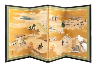 Japanese Seasons Landscape 4-Panel Byobu Screen