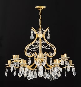 Italian 12-Branch Gilt Brass & Crystal Chandelier
