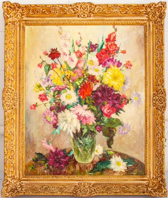 Illegibly Signed Floral Still Life Oil on Canvas (1 of 12)