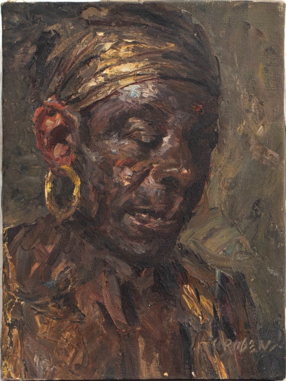 Albert Ruben "The Moor" Oil on Canvas: Albert "Al" Ruben (American, 1918-2011), "The Moor", Oil on Canvas, signed lower right, signed and titled verso, unframed. 12" H x 8" W. Provenance: From the Allen Tucker Memorial Collection. Keywords