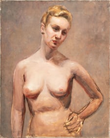 Leo Feldman Female Nude Portrait Oil