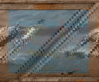 R.E. Morris Cowboy and Horse Pastel on Paper