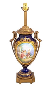 Sevres Blue Ground Porcelain Vase Mounted as Lamp