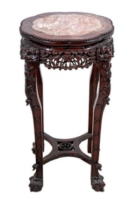 Chinese Hardwood and Marble Pedestal Table