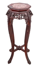 Chinese Hardwood and Marble Pedestal Table