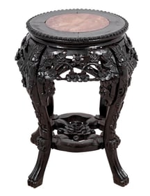 Chinese Hardwood and Marble Pedestal Table