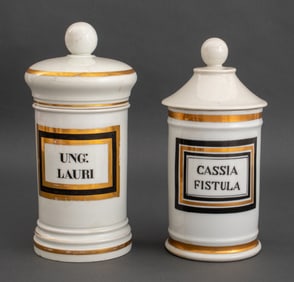French Ceramic Apothecary Jars, Pair