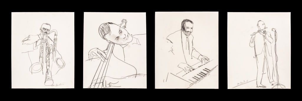 Michael Paraskevas Musician Portraits Pencil, 4: Michael Paraskevas (American, b. 1961), Four Musician Portraits, Pencil on Paper, 1986, three signed in pencil lower right, one signed in pencil lower left, unframed. 17" H x 14" W. Provenance: From a