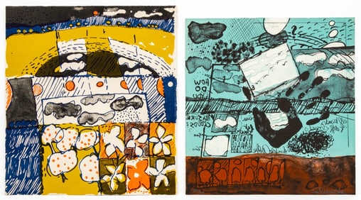 Elfi Schuselka Abstract Landscape Lithographs, 2