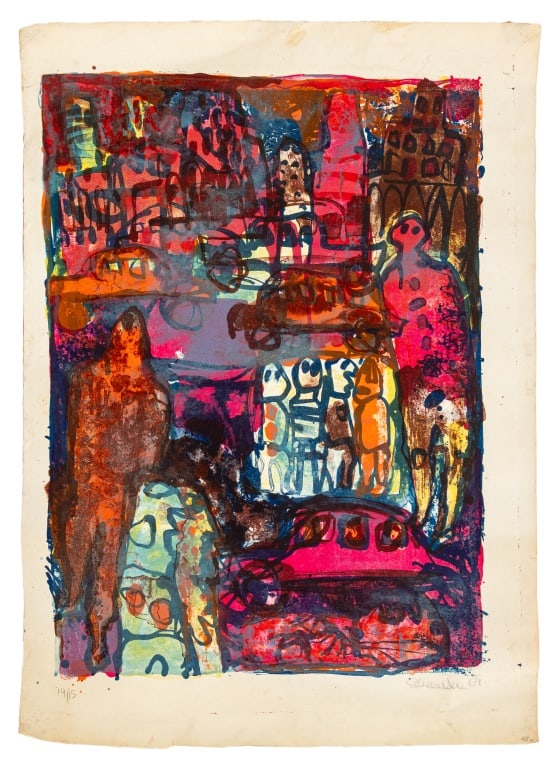 Elfi Schuselka Abstract Figural Lithograph, 1964 (1 of 6)