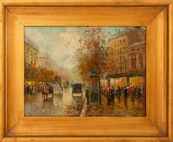French School Autumn Paris Cityscape Oil on Canvas
