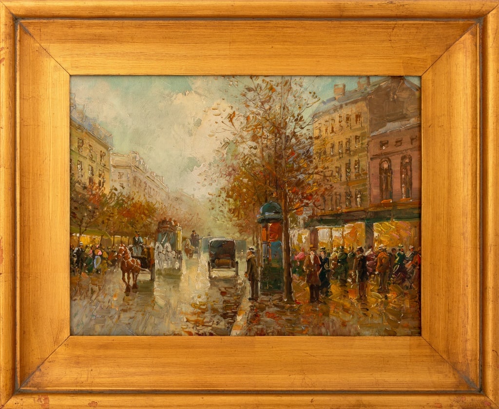 French School Autumn Paris Cityscape Oil on Canvas (1 of 5)