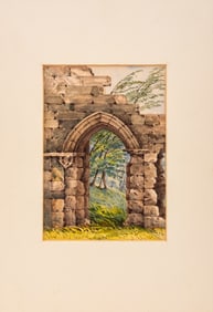 English School "Easby Abbey" Watercolor on Paper
