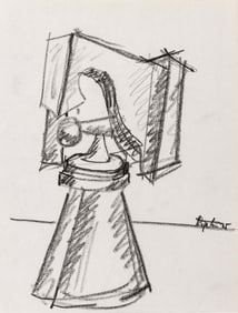 Seymour Lipton Sculpture Study Sketch, 1975