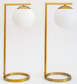 Postmodern Gilt Metal Table Lamps, Pair