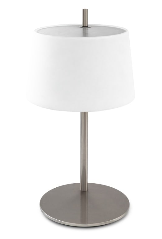 Modern Minimalist Steel & Frosted Glass Table Lamp: Modern Minimalist Stainless Steel and Frosted Glass Table Lamp. 22" H x 11.5" Diameter. Provenance: From a West 12th Street Estate. Keywords: Lighting, Minimalism, Accent lamp, Desk lamp, Home Accents