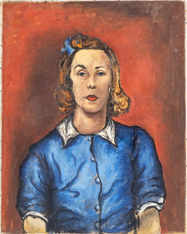 Signed Portrait of Blonde Girl Oil on Canvas: 20th Century School, Portrait of Blonde Girl, Oil on Canvas, signed "Wallis" verso, unframed. 30" H x 24" W. Provenance: From the Allen Tucker Memorial Collection. Keywords: Paintings, Oil painting, W