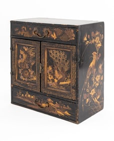 Chinese Black Lacquered Wood Jewelry Box