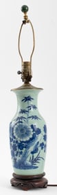 Chinese Blue & White Porcelain Vase Mounted Lamp
