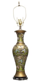Chinese Champleve and Brass Vase Mounted as a Lamp