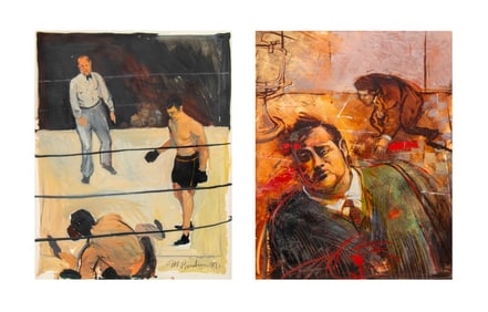 Michael Paraskevas Fight Scene Acrylic on Board, 2