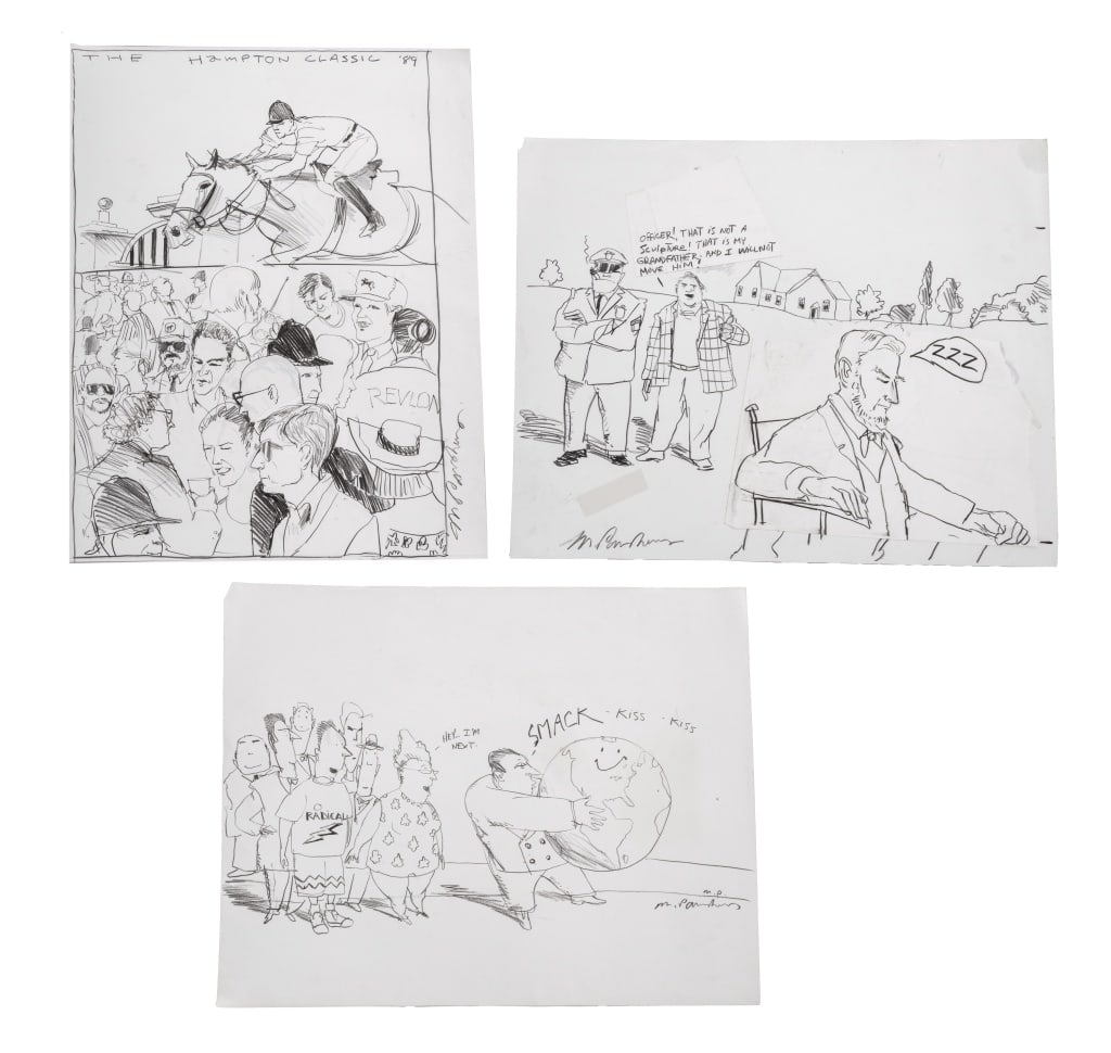 Michael Paraskevas Figural Preliminary Drawings, 3: Michael Paraskevas (American, b. 1961), Three Figural Preliminary Drawings, Pencil on Paper, comprising: "The Hampton Classic", 1989, signed in pencil vertically lower right, "Hey, I'm Next", signed i