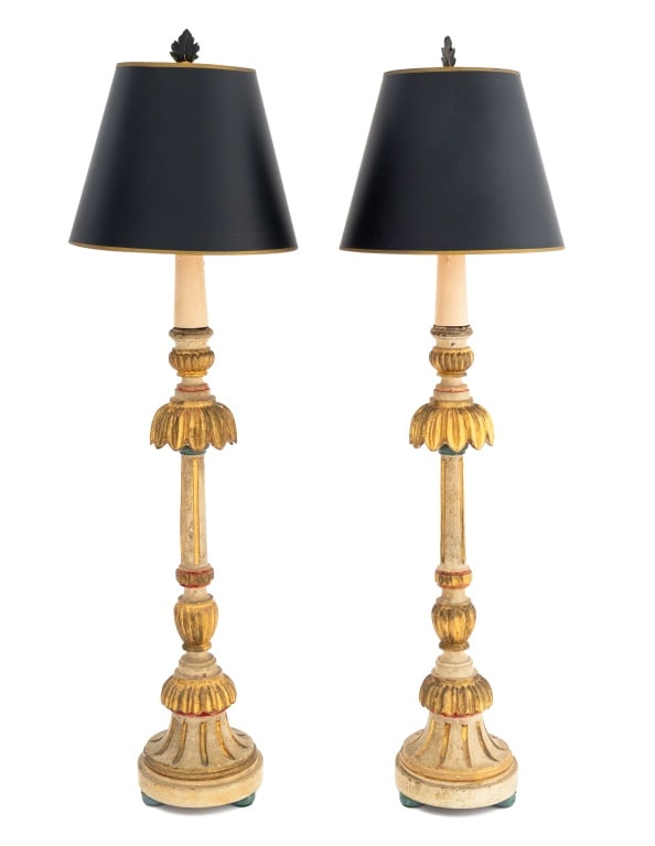 Neoclassical Style Giltwood Table Lamps, Pair (1 of 6)