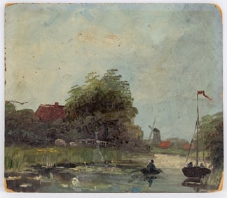 Dutch School River Landscape Oil on Panel