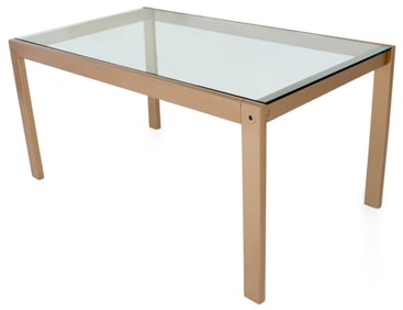 Modern Glass Inset Enameled Metal Dining Table
