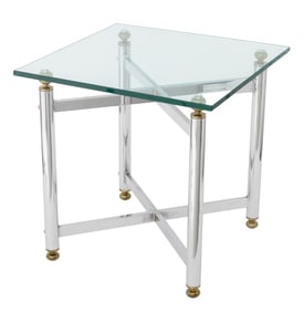 Modern Glass Top Chrome Side Table