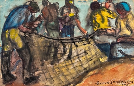 George Constantine Figural Group Watercolor, 1945