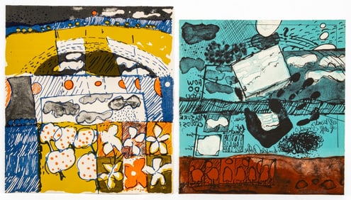 Elfi Schuselka Abstract Landscape Lithographs, 2