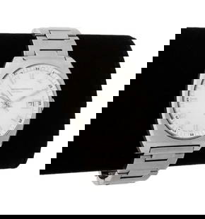 Girard-Perregaux Stainless Steel Wristwatch: Girard-Perregaux Stainless Steel Electronic Wristwatch,white dial with baton markers and date window at 3 o'clock, battery powered movement, worn on wrist with steel bracelet and fold over closure,